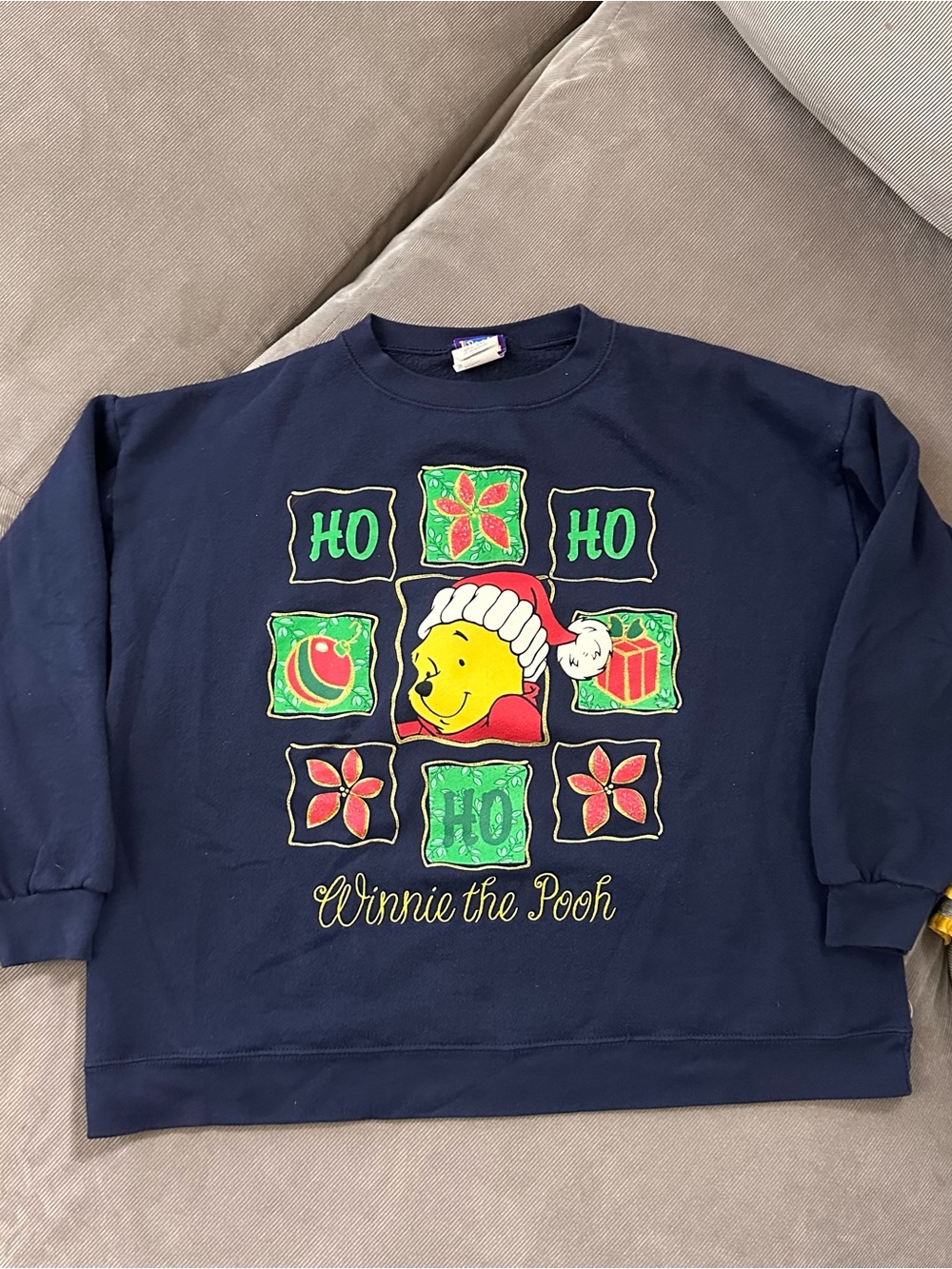 Disney Pooh Sweatshirt L/XL Blue Winnie The Pooh Christmas Pullover Boxy